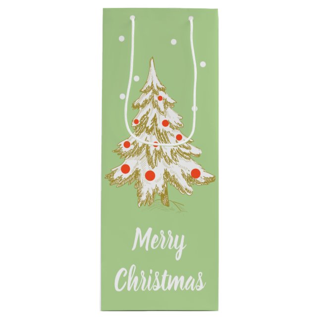 Sac Cadeau Pour Bouteille Sapin de Noël enneigé (Devant)
