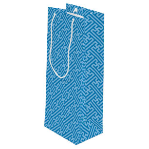 Sac Cadeau Pour Bouteille Sayagata motif, japonais, bleu et bleu bébé