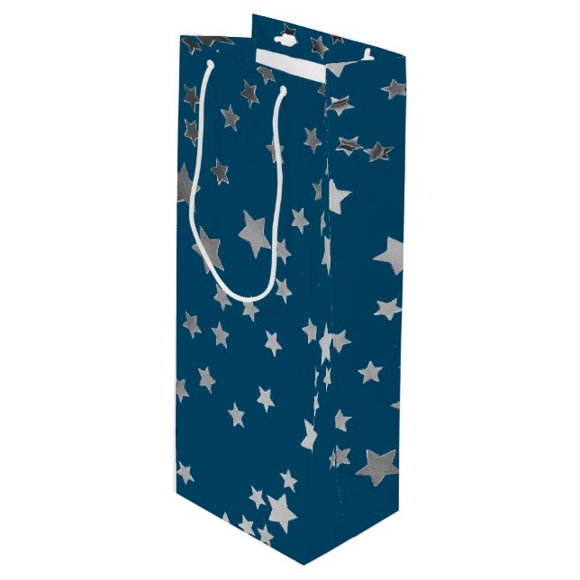 Sac Cadeau Pour Bouteille Scattered Stars Pattern on Blue (Devant Angle)