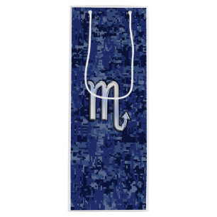Sac Cadeau Pour Bouteille Scorpio Zodiac Sign on Navy Blue Camo