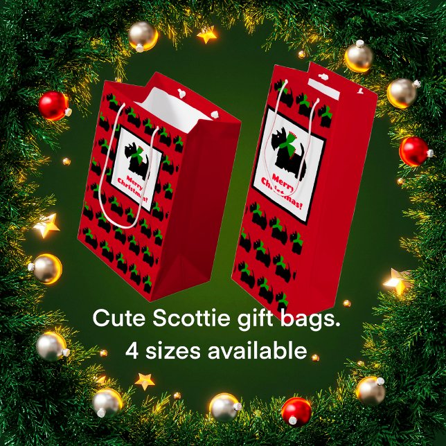 Sac Cadeau Pour Bouteille Scottish Terrier Joyeux Noël (Cheerful Scottish Terriers are back!)