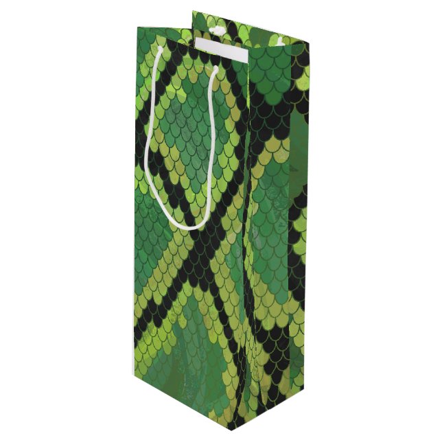 Sac Cadeau Pour Bouteille Serpent noir et vert (Devant Angle)