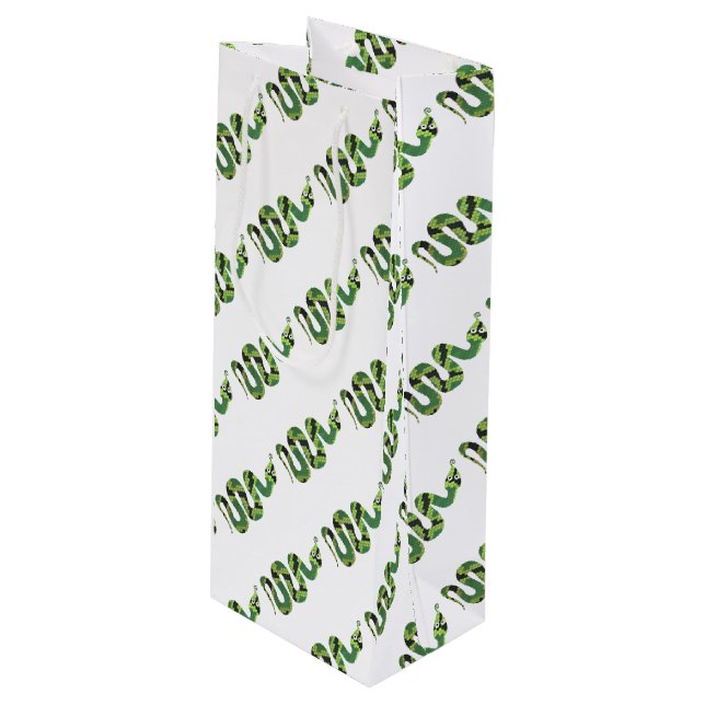 Sac Cadeau Pour Bouteille Silhouette d'impression noir et vert de serpent (Devant Angle)