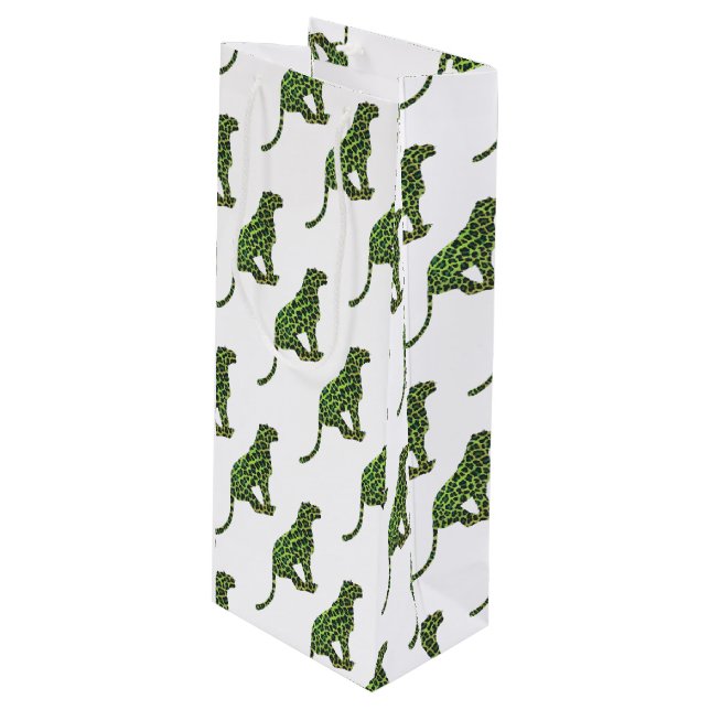 Sac Cadeau Pour Bouteille Silhouette léopard noir et vert (Devant Angle)