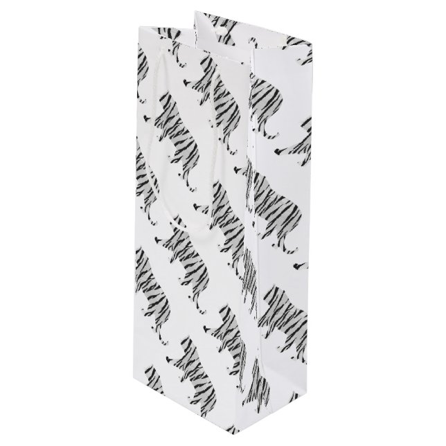 Sac Cadeau Pour Bouteille Silhouette Tiger noir et blanc (Devant Angle)