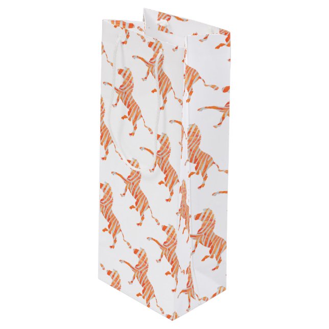 Sac Cadeau Pour Bouteille Silhouette Zèbre orange et blanc (Devant Angle)