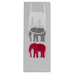 Sac Cadeau Pour Bouteille Silhouettes d'éléphants africains rouges, gris et