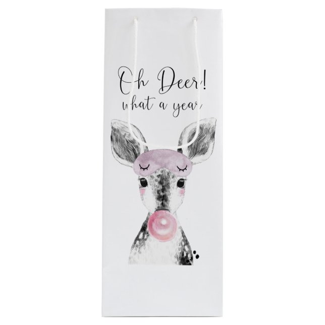 Sac Cadeau Pour Bouteille Simple Black & White Oh Deer Quel Devis An (Devant)