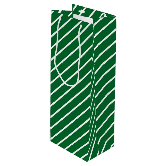 Sac Cadeau Pour Bouteille Simple Chic Diagonal Blancs Sur Vert (Devant Angle)