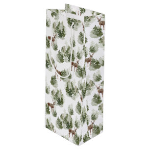 Sac Cadeau Pour Bouteille Simple Russe Forêt d'hiver aquarelle Noël
