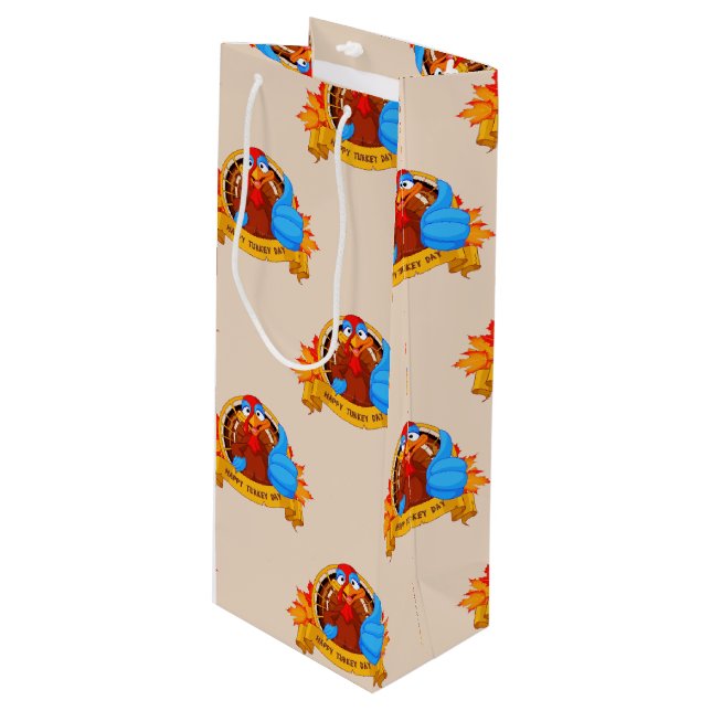 Sac Cadeau Pour Bouteille SlipperyJoe's fun cartoon-style Thanksgiving desig (Devant Angle)