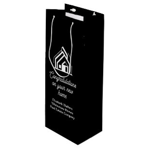 Sac Cadeau Pour Bouteille Société immobilière noire Realtor personnalisé mod