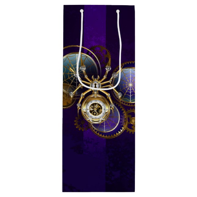 Sac Cadeau Pour Bouteille Spider Steampunk sur Arrière - plan pourpre (Devant)