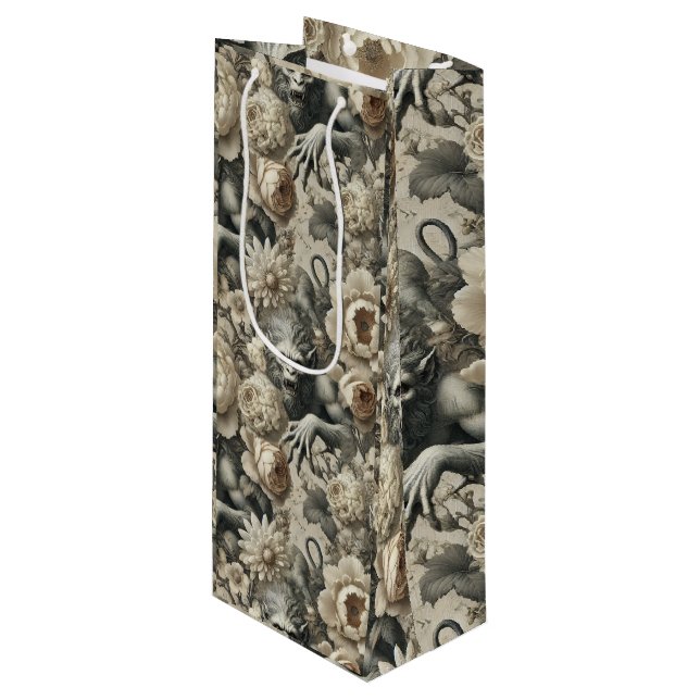 Sac Cadeau Pour Bouteille Splendor lycanthropique - Gothique Werewolf Floral (Devant Angle)