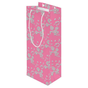 Sac Cadeau Pour Bouteille Spray Floral Style 1, Sac-CADEAU À VIN Rose-Blanc