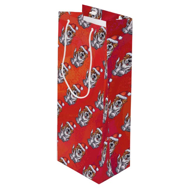 Sac Cadeau Pour Bouteille St Bernard en Motif Casquette sur rouge (Devant Angle)