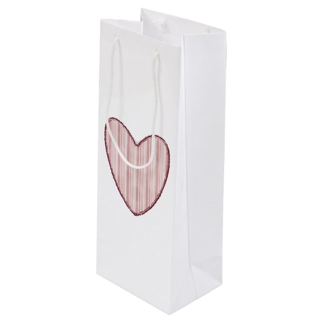 Sac Cadeau Pour Bouteille Striped Heart (Devant Angle)
