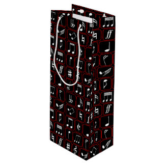 Sac Cadeau Pour Bouteille Stylish red black and white geometric music notes