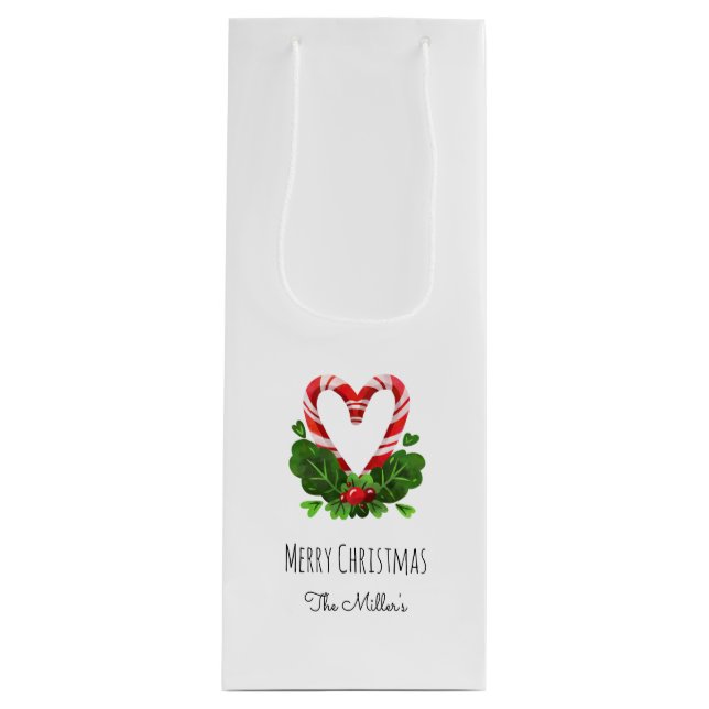 Sac Cadeau Pour Bouteille Sucre de canne Coeur Joyeux Noël NOM Festif Amusan (Devant)