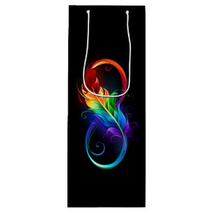 Sac Cadeau Pour Bouteille Symbole d'infini avec plume arc-en-ciel