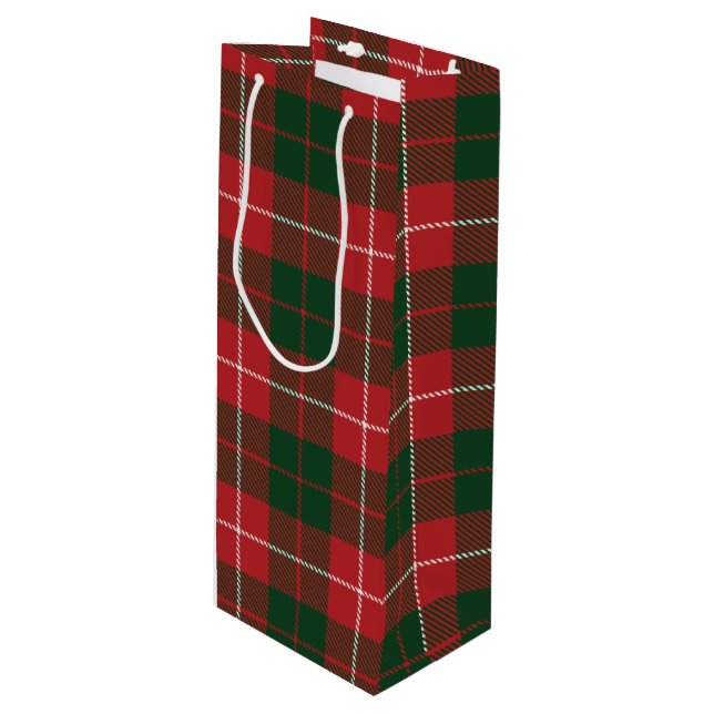 Sac Cadeau Pour Bouteille Tartan Noël Clan MacKinnon Vert Rouge Carreaux (Devant Angle)