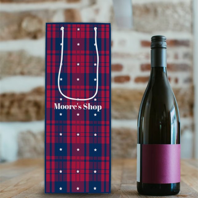 Sac Cadeau Pour Bouteille Tartan - Patriotique - Rouge Bleu Blanc Étoiles (Créateur téléchargé)