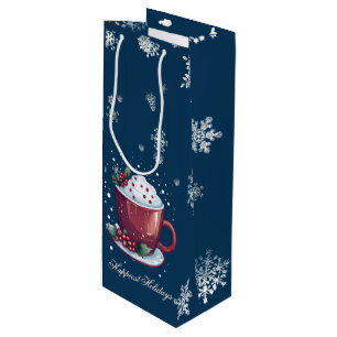 Sac Cadeau Pour Bouteille Tasse de chocolat chaud de Noël Bleu