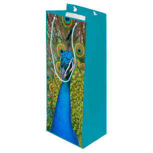 Sac Cadeau Pour Bouteille Tête bleue Peacock avec et des plumes de queue co
