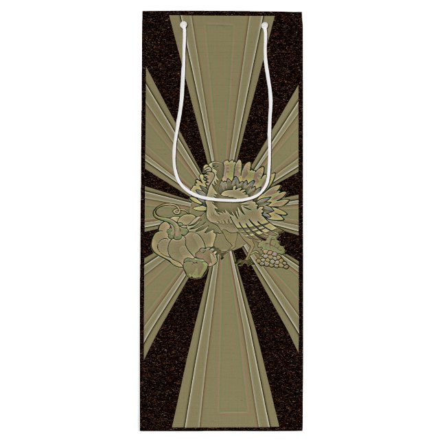 Sac Cadeau Pour Bouteille Thanksgiving Turquie sculpté - (Devant)