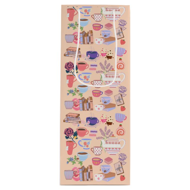 Sac Cadeau Pour Bouteille Thé Mignon et Livres (Devant)