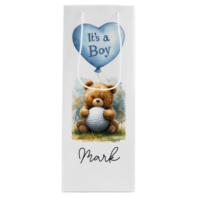 Sac Cadeau Pour Bouteille Thème bébé garçon de golf sur un terrain de golf  (Devant)