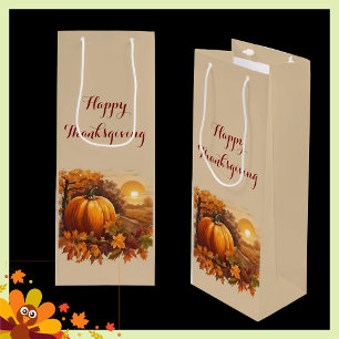 Sac Cadeau Pour Bouteille Thème de citrouille de Thanksgiving d'automne