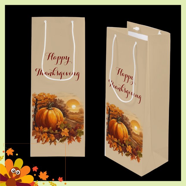 Sac Cadeau Pour Bouteille Thème de citrouille de Thanksgiving d'automne (Créateur téléchargé)