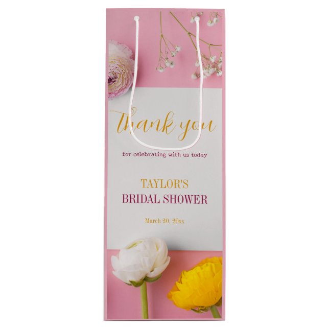 Sac Cadeau Pour Bouteille Thème floral rose pour la douche de mariée (Devant)