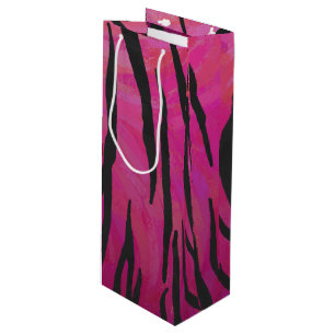 Sac Cadeau Pour Bouteille Tiger rose chaud et noir
