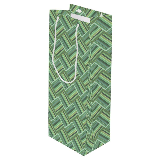 Sac Cadeau Pour Bouteille Tissage de bandes vert olive (Devant Angle)