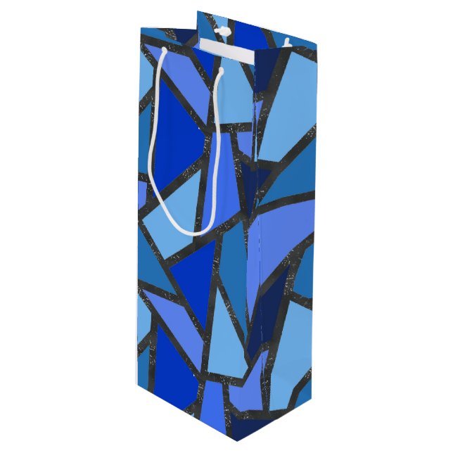 Sac Cadeau Pour Bouteille Tons de motif en vitrail bleu (Devant Angle)
