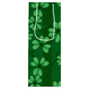 SAC CADEAU POUR BOUTEILLE TONS DE SHAMROCKS IRLANDAIS VERTS