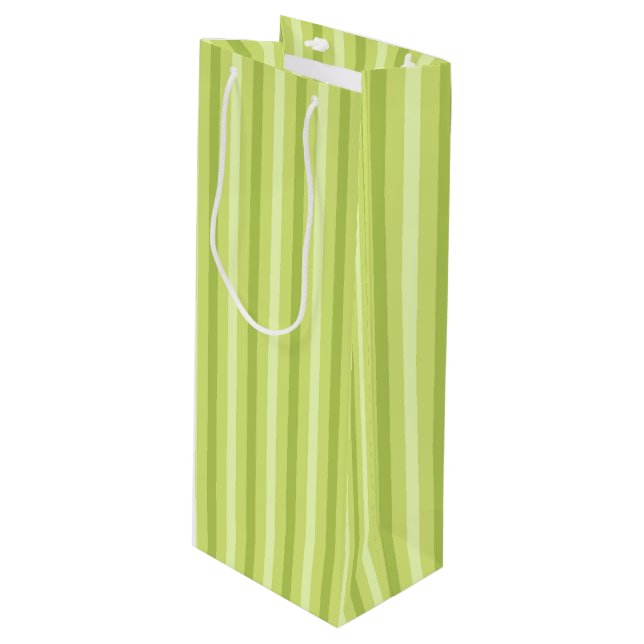 SAC CADEAU POUR BOUTEILLE TONS DE STRIPES VERTES DE LIME (Devant Angle)