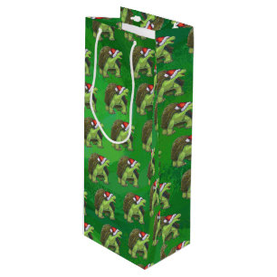 Sac Cadeau Pour Bouteille Tortue à Santa Chapeau sur Vert