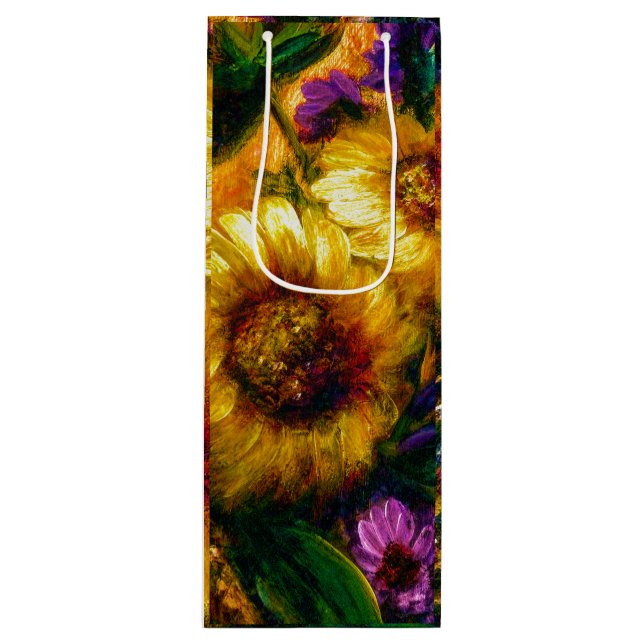 Sac Cadeau Pour Bouteille "Tournesol Or" (Devant)