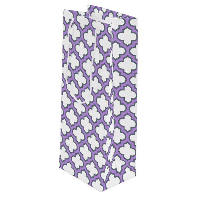Sac Cadeau Pour Bouteille Trellis blanc et violet, treillis, Quatrefoil (Dos Angle)