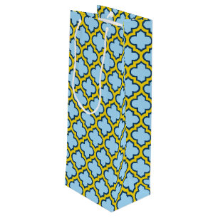 Sac Cadeau Pour Bouteille Trellis bleu et jaune, treillis, Quatrefoil