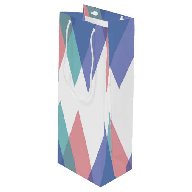 Sac Cadeau Pour Bouteille Triangles bleu et corail (Devant Angle)