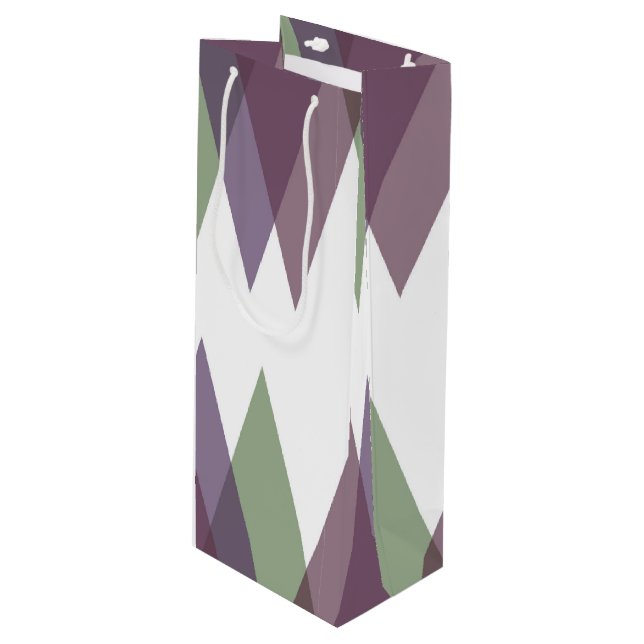 Sac Cadeau Pour Bouteille Triangles mauve et vert (Devant Angle)