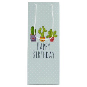 Sac Cadeau Pour Bouteille Trois mignons cactus dans des pots de fleurs Illus