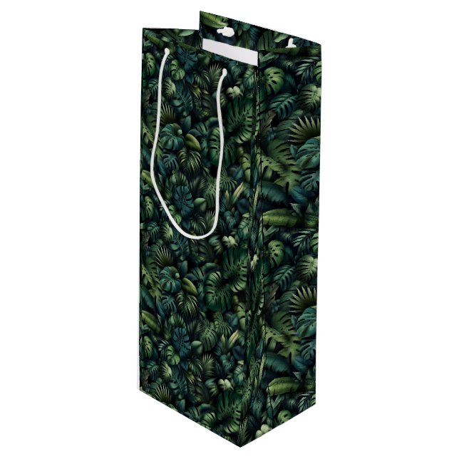 Sac Cadeau Pour Bouteille Tropical Monstera Botanical Green Jungle  (Devant Angle)