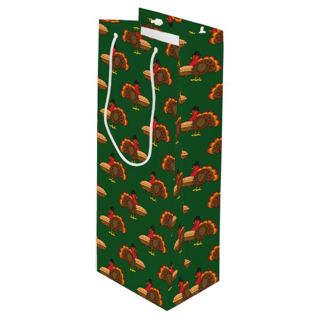 Sac Cadeau Pour Bouteille Turquie mignonne avec tarte Citrouille Thanksgivin (Devant Angle)