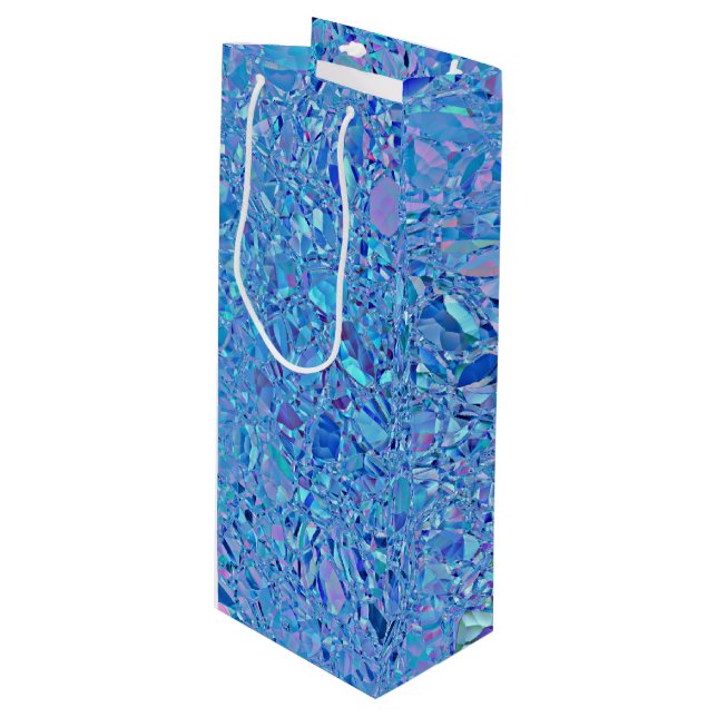 Sac Cadeau Pour Bouteille Turquoise et bleu cristal Abstrait (Devant Angle)