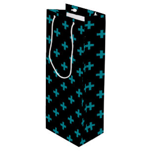 Sac Cadeau Pour Bouteille Turquoise polka croise sur noir